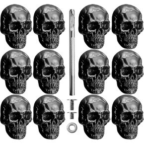 Sanyeyufeng 12Pcs Skull Rivets Buttons Skeleton Stud Goth Mental Conchos Pins for Leather Craft, Leather Belts, Shoes, Bags, Fabric DIY (Silver Gray)