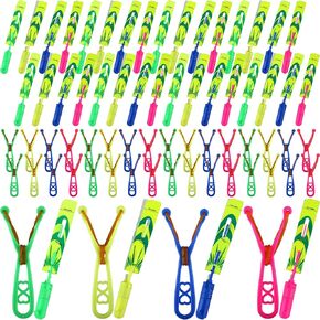 72 Pack Rocket Slingshot Flying Toys with LED Lights and Whistle Includes 36 Pcs Launchers and 36 Pcs Arrow Helicopter for Outdoor Game Glow in The Dark Birthdays Party Supplies