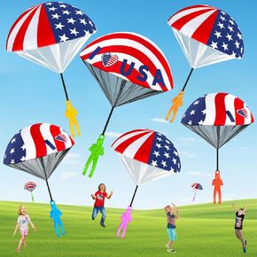 ألعاب Cpsyub Parachute For Kids Boys Girls: 4 يوليو من الألعاب الخارجية ، تفضل حفلات الحفلات على جوائز لـ 4 5 6 7 8 9 10 11 12 عامًا - لعبة المظلات الجيش.