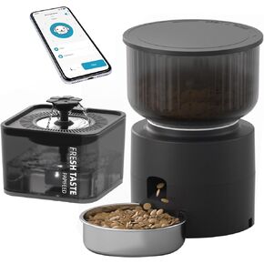 3L/13 CUP Automatic Cat Teeder & 3L Mater Dispenser ، وعاء من الفولاذ المقاوم للصدأ ، 2.4G WIFI PET REVER مع التحكم في التطبيق للتغذية عن بُعد ، 1-10 وجبات في اليوم ، قابلة للفصل لسهولة التنظيف (بدلة سوداء)