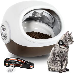 Sphere – RFID Automatic Cat Feeder with Mute Option & Tag Sleeve – Smart Feeder for Multi-Cat Homes – Works with Wet & Dry Food – Secure Locking Doors, LCD Display - Coffee