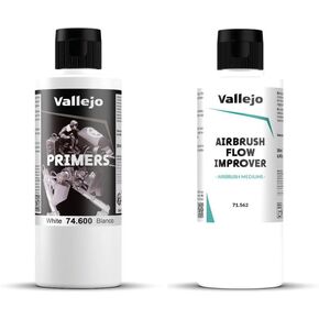 Vallejo - حزمة أبيض السطح السطح التمهيدي 200 مل (6.76 fl.oz.) + محسن تدفق البخاخة للدهانات الأكريليك 200 مل. (6.76 fl.oz.)