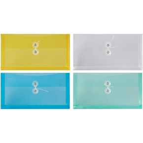 JAM PAPER Plastic Envelopes with Button & String Tie Closure - #10 Business Booklet - 5 1/4 x 10 - Assorted Colors - 24/Pack