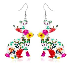 WCRAZYE Handmade Easter Earrings for Women Colorful Rabbit Flower Basket Egg Bunny Earrings Cute Cartoon Spring Flower Rabbit Earrings Easter Gift Earrings (Pink Rabbit)