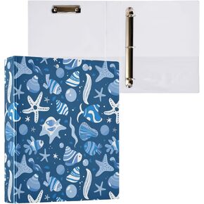 3 رنين الموثق 1 حزمة Beachy Blue Sea Fish Binder مع اثنين من الجيوب حيوانات ثلاثة حلقة مع حلقة مستديرة 1.5 بوصة للمدرسة أو المكتبية اللوازم