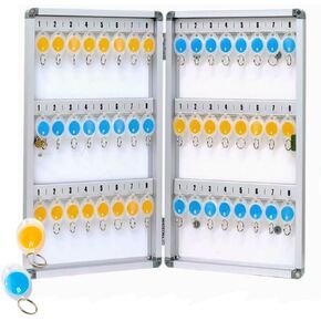 48 Key Cabinet Organizer Wall Mount, Metal Key Safe Security Storage Lockbox Holder, Valets, Hotels, Car, Office, Parking, Silver