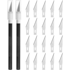 uxcell 2pcs Exacto Art Craft Hobby Knives Precision Utility Knife Set with 20pcs Extra #11 Blades, for Carving Crafting Scrapbooking Stencil Paper Wood Plastic Model, Yellow