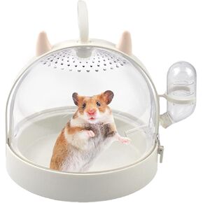 Hamster Portable Cage Travel Case,Hamster Carrying Cage High Permeability Guinea Pig Travel Cage with Water Bottle Travel Carrier for Hamster Gerbils Mice Hamster Guinea Pigs Sugar Glider(White)
