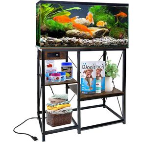 20-37 Gallon Fish Tank Stand with Power Outlet, 30.7"x13.8" Metal Frame Fish Stand, 3-Tier Wood Aquarium Stand, 400LBS Capacity Reptile Terrarium Stand
