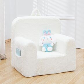 Snuggly-Soft Cuddly Toddler Plush Armchair for Boys and Girls Fuzzy Plush Kids Sofa Couch Reading Chair with Children Friendly Handle for Easy Movement & Double Pockets for Good Storage, Cream