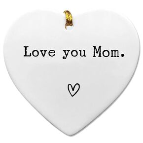 Love You Mom, Mom Keepsake, Mom Birthday Gift, Missing You, Christmas Gift, Mother's Day Gift, Family Apart, for Mother Birthday, Send Love, Ceramic Hanging Heart, With Gift Box (Love You Mom)