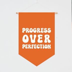 Progress Over Perfection Inspirational Office Décor Pennant，Inspirational Classroom & Office Decor Motivational Hanging Wall Canvas Banner, 12x18 Inch