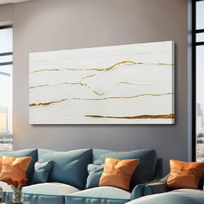 WINKAILIN Large Landscape Wall Art Blue Ocean Pictures Wall Decor Wooden Boat Painting Artwork for Walls Living room Office Home Decoration 29x58 Inch