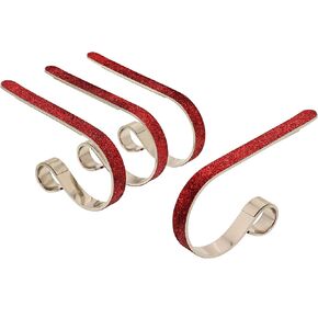 Haute Decor The Original MantleClip® Stocking Holder - 4 Pack (Glitter Red) - Hang Christmas Stockings Safely and Securely from Mantels Up to 3 Inches Thick