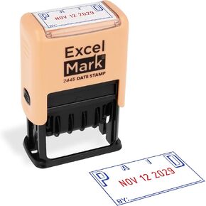 Excelmark 2445 Date Stamp مع النص - الحبر الأزرق والأحمر (جبل البحر ، ورد)