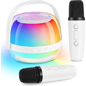 Karaoke Machine with Colorful LED for Kids, Portable Bluetooth Speaker with 2 Wireless Microphones, Birthday Gifts for 3 4 5 6 7 8 9 10 Year Old Girl Boy, Toys for Ages 3-12, Gift for Family Party