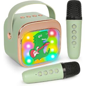 Karaoke Machine for Kids, Portable Mini Karaoke Machine with 2 Wireless Microphones, 4 5 6 7 8 9 10 Years Old Girl Boy Easter Christmas Birthday Gift Colorful Lighted Dinosaur Speaker Toys