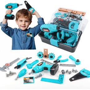 مجموعة أدوات الأطفال - تظاهر Play Toddler Tool Set مع صندوق الأدوات ، حفر ألعاب إلكترونية ، مفك البراغي ، مجموعات بناء المسمار ، الأدوات التعليمية للأطفال الذين تتراوح أعمارهم بين 3،4،5،6،7 سنة ، بوي فتاة