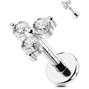 OUFER 925 Sterling Silver Cartilage Helix Consring Studs ، 16G Silver Flat Back Strains ، CLAY CZ Lip Labret Rings ، Monroe Medusa Percing Jewelry for Women and Men-8mm