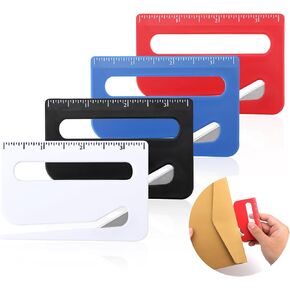 4pcs Envelope Opener, Upgraded Plastic Letter Opener Envelope Slitter Sharp Mail Opener Tool with Scale & Pointed Tip & Magnifying Glass Package Opener Cutter Wrapping Paper Knife (4 Colors)