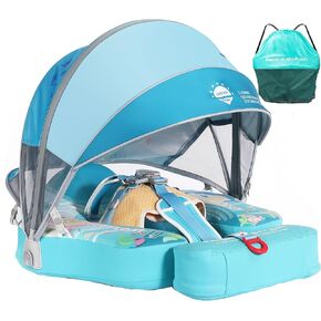Mambobaby Float with Canopy & Portable Backpack Skin-friendly Baby Swim Float with Tail Waterproof Non-Inflatable Mambo Float Smart Swim Trainer Soft Solid Infant Pool Float 3-24 months Baby Swim Ring