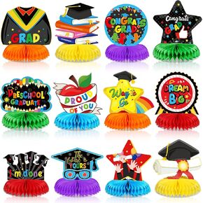 Outus 12 PCS Decorations Preschool Party Decorations 2025 طرف دراسات عليا في رياض الأطفال ، قرص العسل المركزية تهانينا
