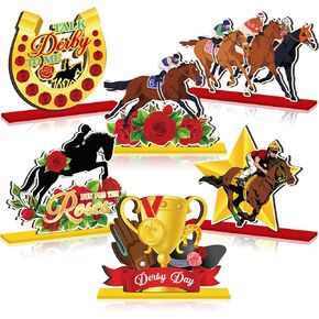 6 PCS Derby Horse Racing Table Decorations علامات على طاولة طاولة مركزية خشبية من طاولة العطلات ذات العطلات العطلة.