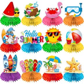 12Pcs Summer Party Decorations Honeycomb Centerpiece, Hello Summer Party Decorations Centerpiece,3D Beach Summer Decorations Honeycomb Centerpiece for Summer Party Beach Party Decorations