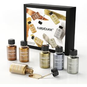 Liquid Leaf Paint Set: Alcohol Based Fast Drying Liquid Gilding: Rich Gold, English Gold, White Gold, Bronze, Copper, Silver, 6 pcs. 0.68 fl oz (20 ml) Each