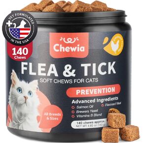 Flea Treatment for Cats - Daily Oral Cat Flea and Tick Treatment Chews - Chewable Kitten Flea Treatment - Soft Treats for All Breeds & Ages - Natural Chicken-Flavor Flea and Tick Supplement for Cats