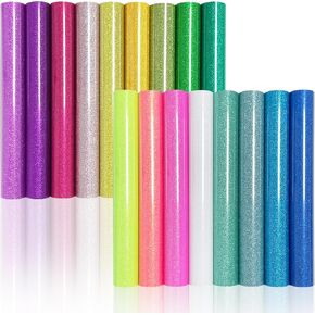 17 Pcs Glitter HTV Sheets 12x10 Inch - Easy Weed & Cut Heat Transfer Vinyl for Cricut/Silhouette, Mixed Color Sparkle Iron On Vinyl for T-Shirts, DIY Crafts