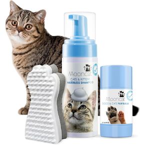 Mooncat Pet Grooming & Hydration Care Bundle - Waterless Cat Shampoo for Sphynx Cats (5oz) + Moisturizing Dog Paw Balm for Dry Paws & Nose | Licking Safe, Paraben-Free, Oil Control Cat Shampoo + Natur