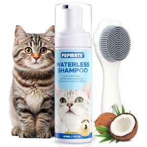 Cat Waterless Shampoo with Brush - No Rinse Formula for Quick Clean Between Baths, Hypoallergenic & Detangling, Reduce Itchy Skin Shedding, Vet-Recommended for Kittens/Senior Cats, Coconut Scent