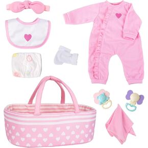 AORI 9 PCS Reborn Baby Dolls الزي مجموعة مع إكسسوارات bassinet لدمية الطفل 17-22 بوصة ، وسرير الناقل الأزرق وملابس دمية الطفل تناسب دمى الأطفال حديثي الولادة in Kuwait