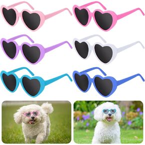 6 Pcs Pet Heart Sunglasses Cute Pet Dog Sunglasses Retro Small Cat Glasses Photos Props Dolls Glasses Puppy Party Decor for Small Dogs Cat Accessorie Party Cosplay Costume