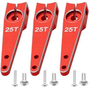 3Pack Vgoohobby 25T Servo Arm Horn Aluminum 25 Teeth Steering Arms Compatible with Futaba Hitec Savox Power HD Servo Motors Fit RC Crawler Car Airplane Plane Boat (1.25inch,Red)