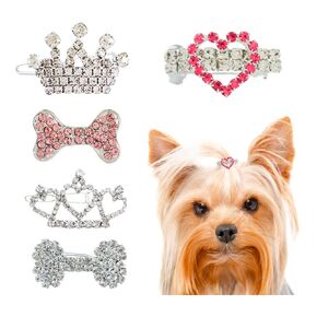DaFuEn Dog Hair Clips Bows for Pet Puppy Crown Barrettes Girl Tiara Crystal Rhinestone Dog Hair Accessories for Chihuahua Yorkie Shih Tzu Pet Bows Grooming Products 5 Pack (set of 5)