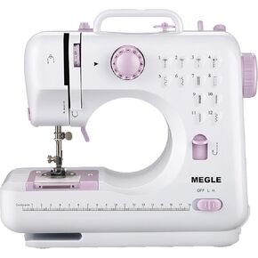 Sewing Machine with Foot Pedal for Beginners, Small Household Sewing Machine, Double Threads and Double Speeds, Automatic Thread Rewind, 12 Build-in Stitches, MEGLE FHSM-505