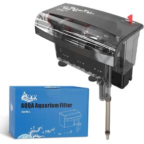 AQQA Aquarium Filter 20-50 Gallon Fish Tank Filters with Double Waterfall, Hang on Back Aquarium Filter with Bio-Wheel Power, Adjustable Flow, Quiet Efficient and Silent Operation (10W 125GPH)