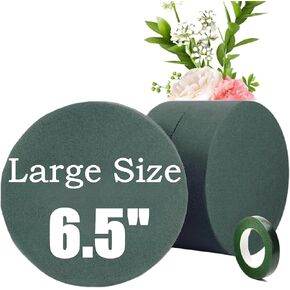 TBPA 3PCS Round Floral Foam Blocks - 6.5" Large Floral Foam for Fresh and Artificial Flowers, Flower Foam Blocks for Wedding Garden Home Decor(Floral Tape x1)