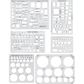 6 PCS قوالب معمارية ، قالب الدائرة ، خطة المنزل ، التصميم الداخلي وقوالب الأثاث ، أدوات الصياغة وأشكال الحاكم للهندسة المعمارية
