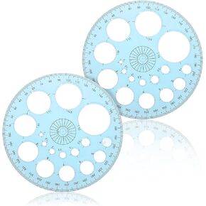 2PCS Full Circle Template, Circle Round Stencil Templates for Drawing Geometric Circle Ruler for Drafting Plastic Round Protractor 360 Degree, Multi Function Drawing Aid Tool Large and Small Size Suit