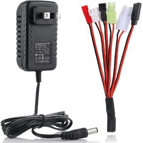 NiMH/NiCd Battery Charger Universal RC Battery Charger for NiMH/NiCd Battery(2-10S), 500-800mA Charging Current,AC-DC Plug Charger,5 Converter Plugs for RC Hobbies, Airsoft Battery Packs