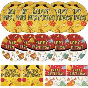 Happy Birthday Party Decorations Birthday Plates and Napkins Disposable Tableware 40pcs for Kids Birthday Party Supplies Serve 10