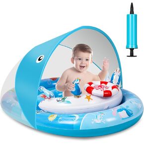 Baby Pool Float with Canopy, Baby Swim Float with Safety Seat, Inflatable Baby Float & Swimming Float & Water Float UPF50+ Protection for Infant Toddler 6 12 24 36 Months