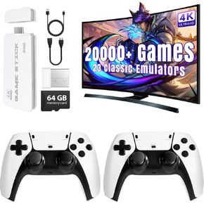 Wireless Retro Game Console, Nostalgia Stick Game with 23 Built-in Emulators, 4K HDMI Output, Dual 2.4G Wireless Control Plug and Play Retro Game