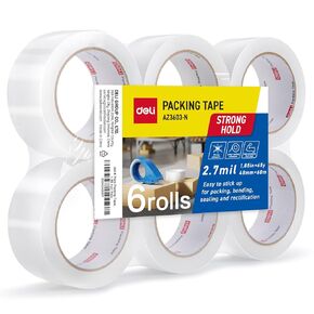 deli Heavy Duty Packing Tape 6 Rolls, Clear Packing Tape for Shipping Packaging Moving Sealing, 2.7mil Thick, 1.88 inches Wide, 65 Yards Per Roll, 390 Total Yards