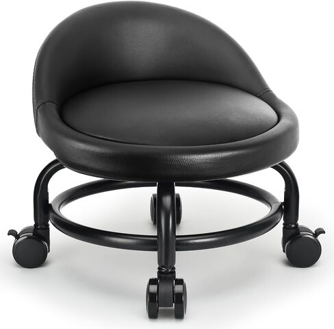 Low Roller Seat Low Height Rolling Stool PU Leather Rolling Stool, Modern Rolling Chair for Home Office Garage Shop in Saudi Arabia