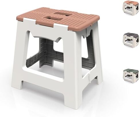 13'' Folding Step Stool for Adults & Kids Hold Up to 250 LB Non-Slip Folding Stools with Portable Handle Compact Collapsible Lightweight Foldable Stools for Kitchen, Bathroom (Khaki, 13in) in Kuwait