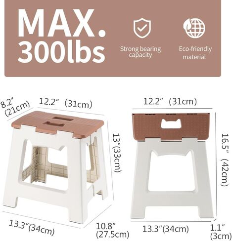 13'' Folding Step Stool for Adults & Kids Hold Up to 250 LB Non-Slip Folding Stools with Portable Handle Compact Collapsible Lightweight Foldable Stools for Kitchen, Bathroom (Khaki, 13in) in Kuwait